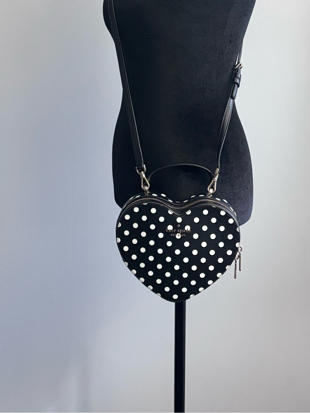 kate spade Black and White Polka Dot Heart Crossbody Bag